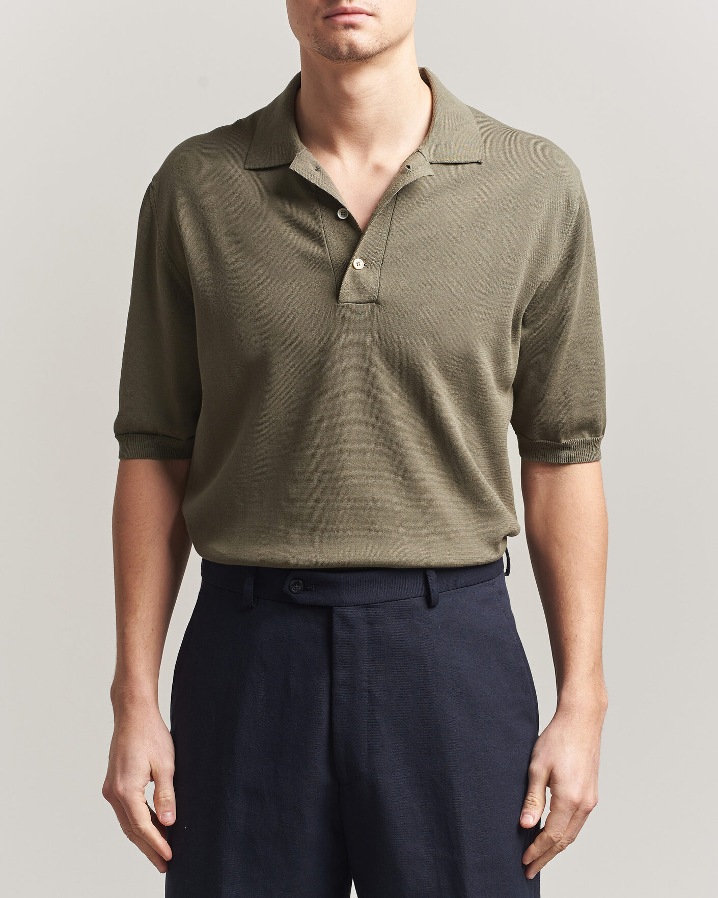 Mies | Pikeet | Zanone | Knitted Cotton Polo Olive