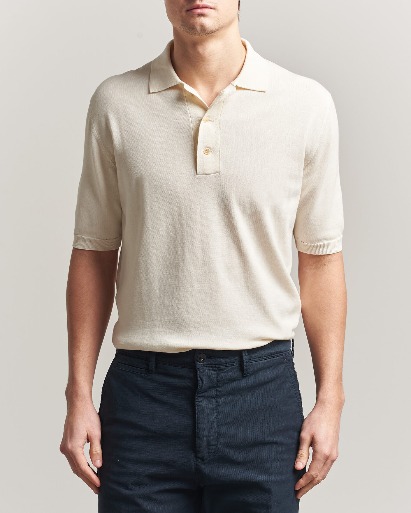 Mies | Pikeet | Zanone | Knitted Cotton Polo Off White