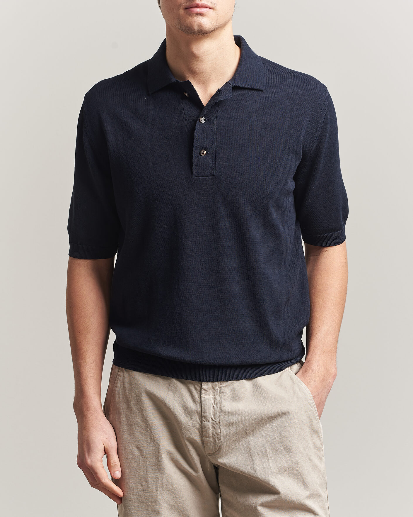 Mies | Pikeet | Zanone | Knitted Cotton Polo Navy