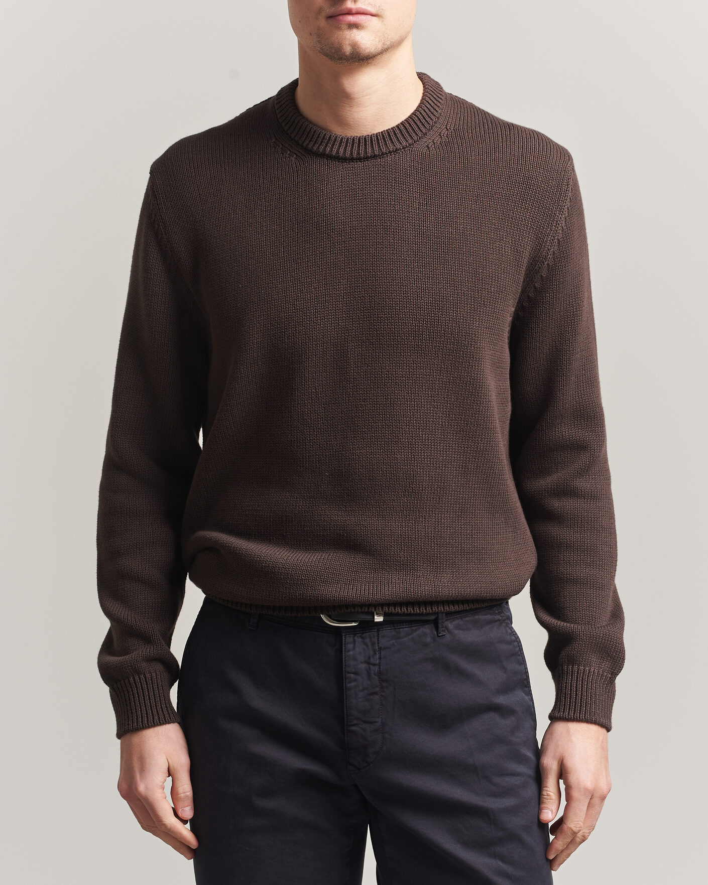 Mies | Puserot | Zanone | Soft Cotton Crew Neck Sweater Chocolate
