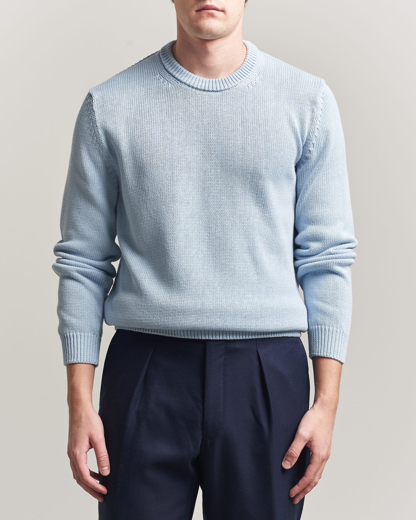 Mies | Puserot | Zanone | Soft Cotton Crew Neck Sweater Sky Blue