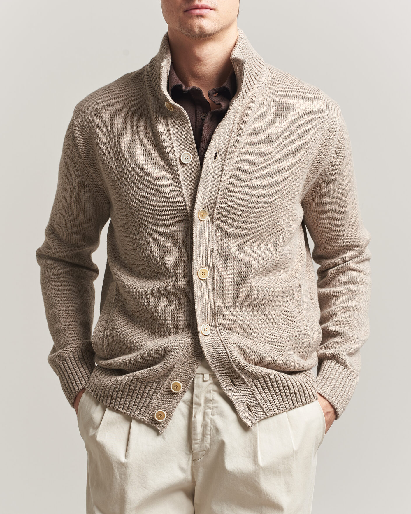 Mies | Puserot | Zanone | Soft Cotton Chioto Cardigan Taupe