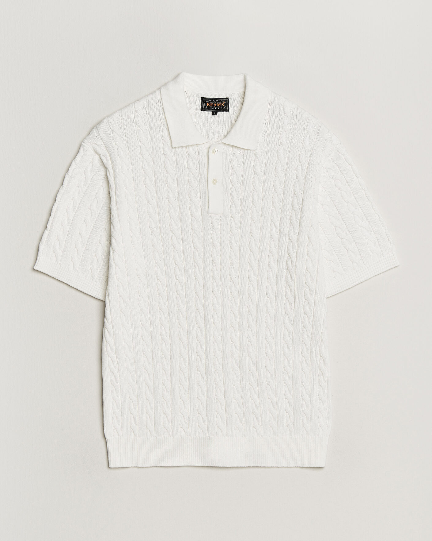 Mies | Pikeet | BEAMS PLUS | Short Sleeve Cable Polo White