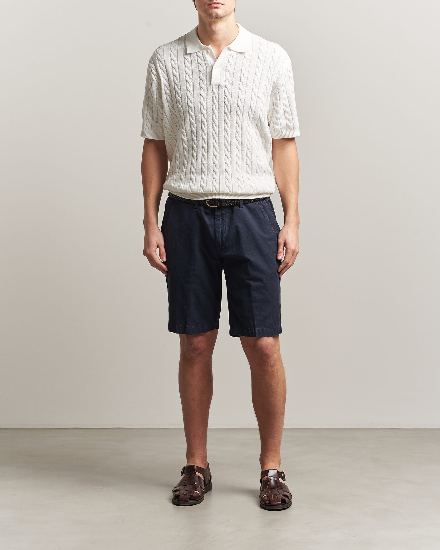 Mies | Pikeet | BEAMS PLUS | Short Sleeve Cable Polo White