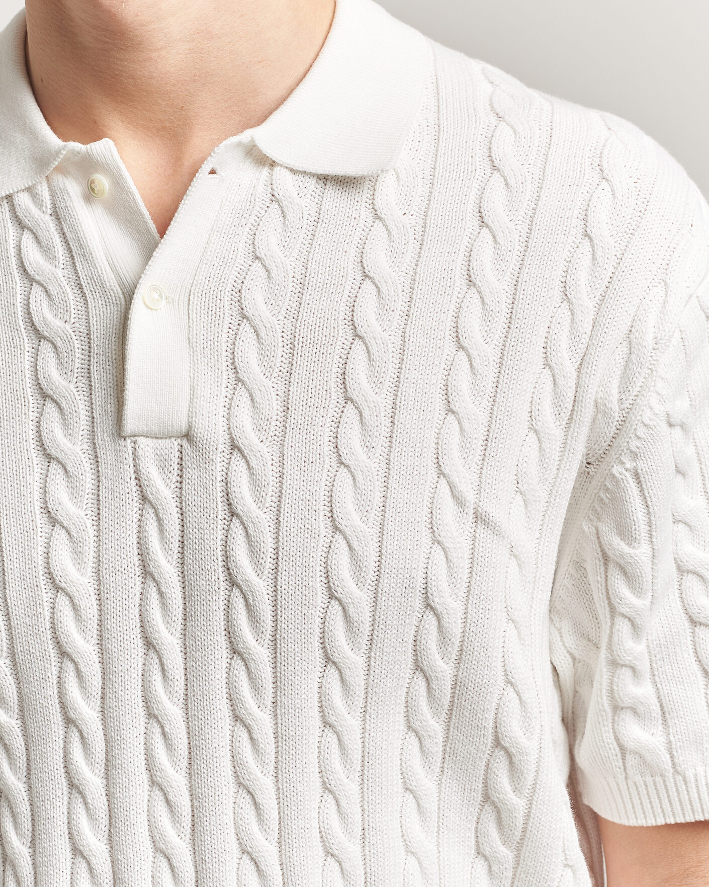 Mies | Pikeet | BEAMS PLUS | Short Sleeve Cable Polo White