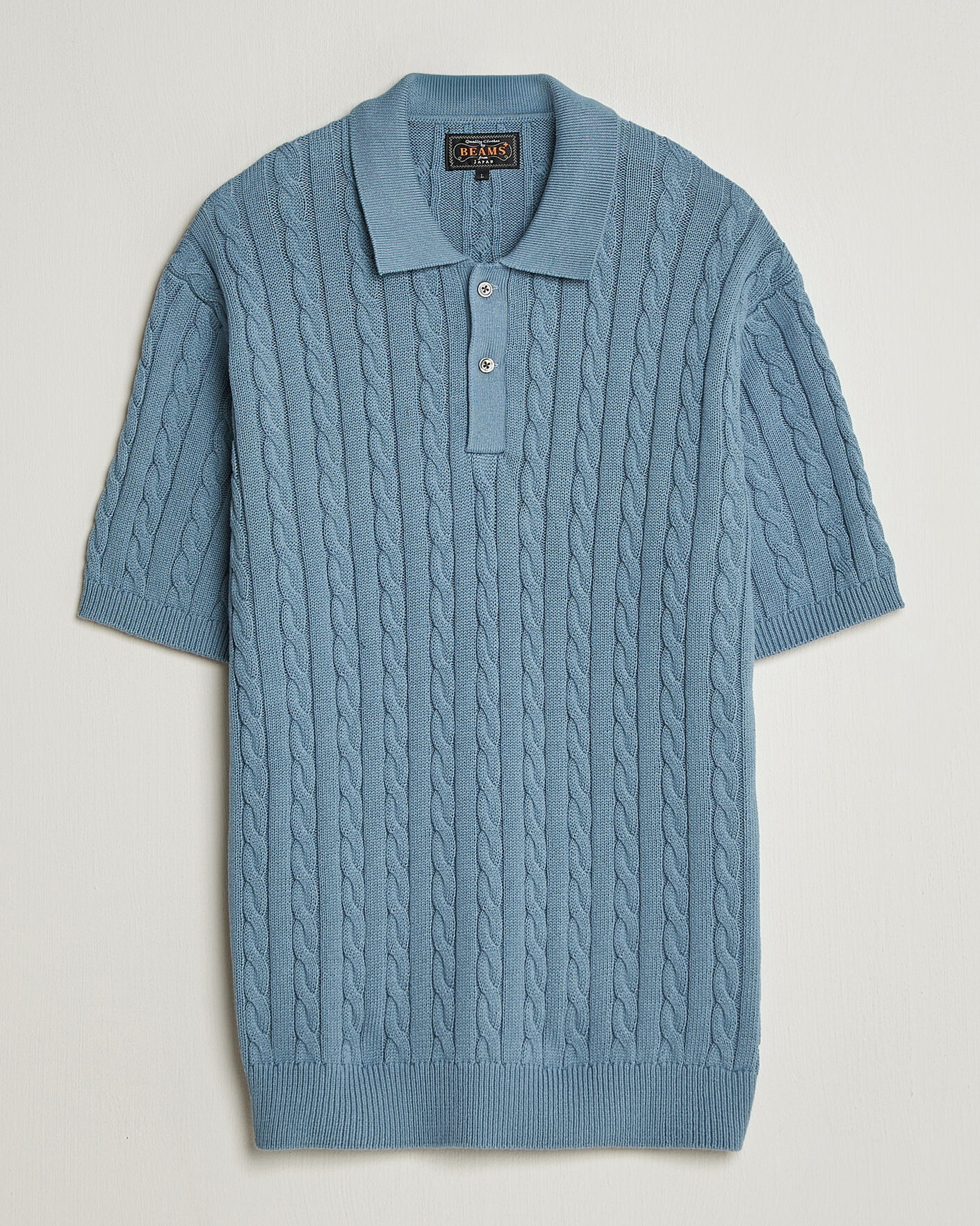 Mies | Pikeet | BEAMS PLUS | Short Sleeve Cable Polo Blue