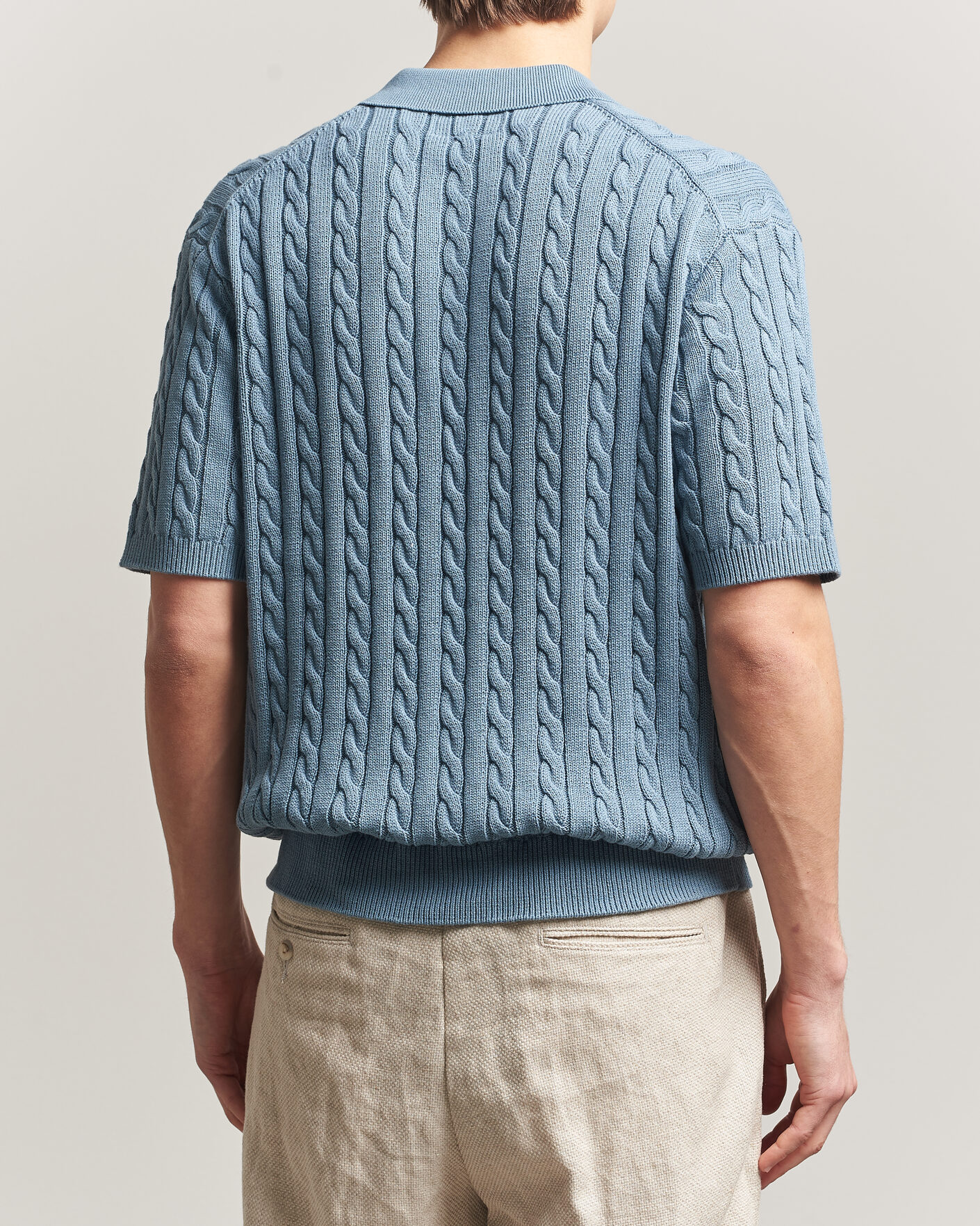 Mies | Pikeet | BEAMS PLUS | Short Sleeve Cable Polo Blue