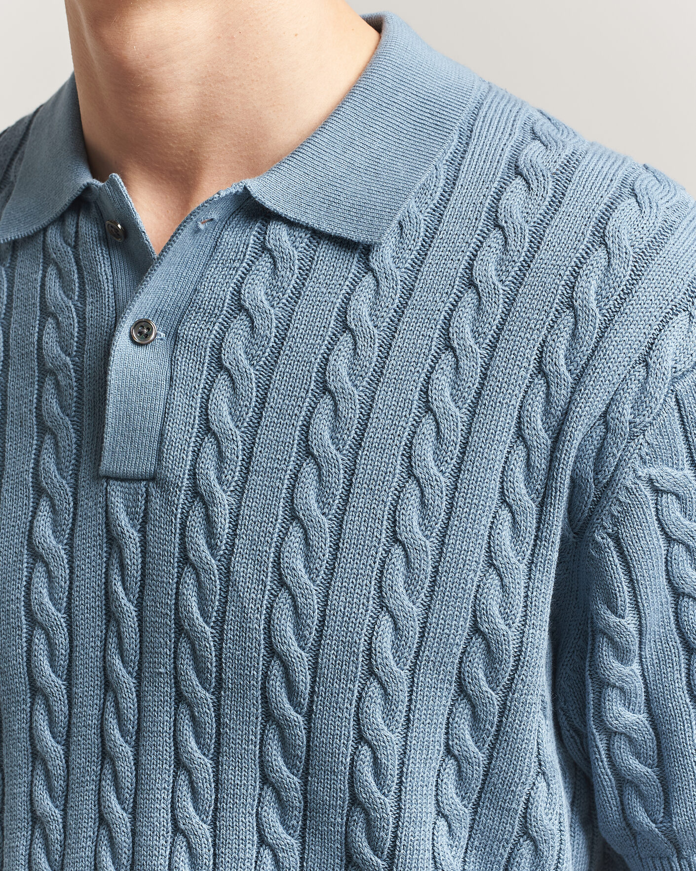 Mies | Pikeet | BEAMS PLUS | Short Sleeve Cable Polo Blue