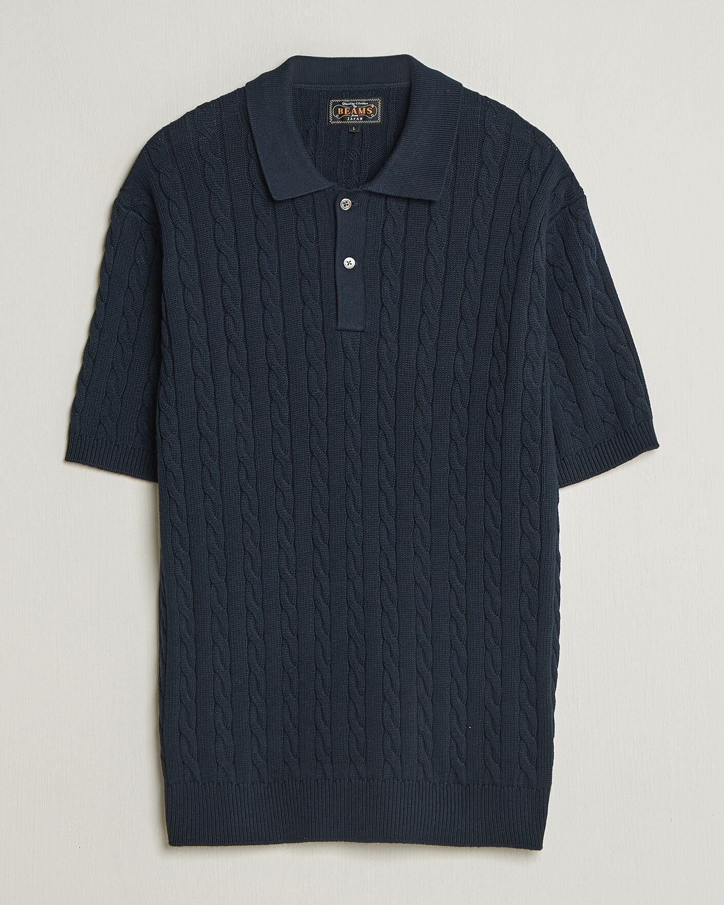 Mies | Pikeet | BEAMS PLUS | Short Sleeve Cable Polo Navy