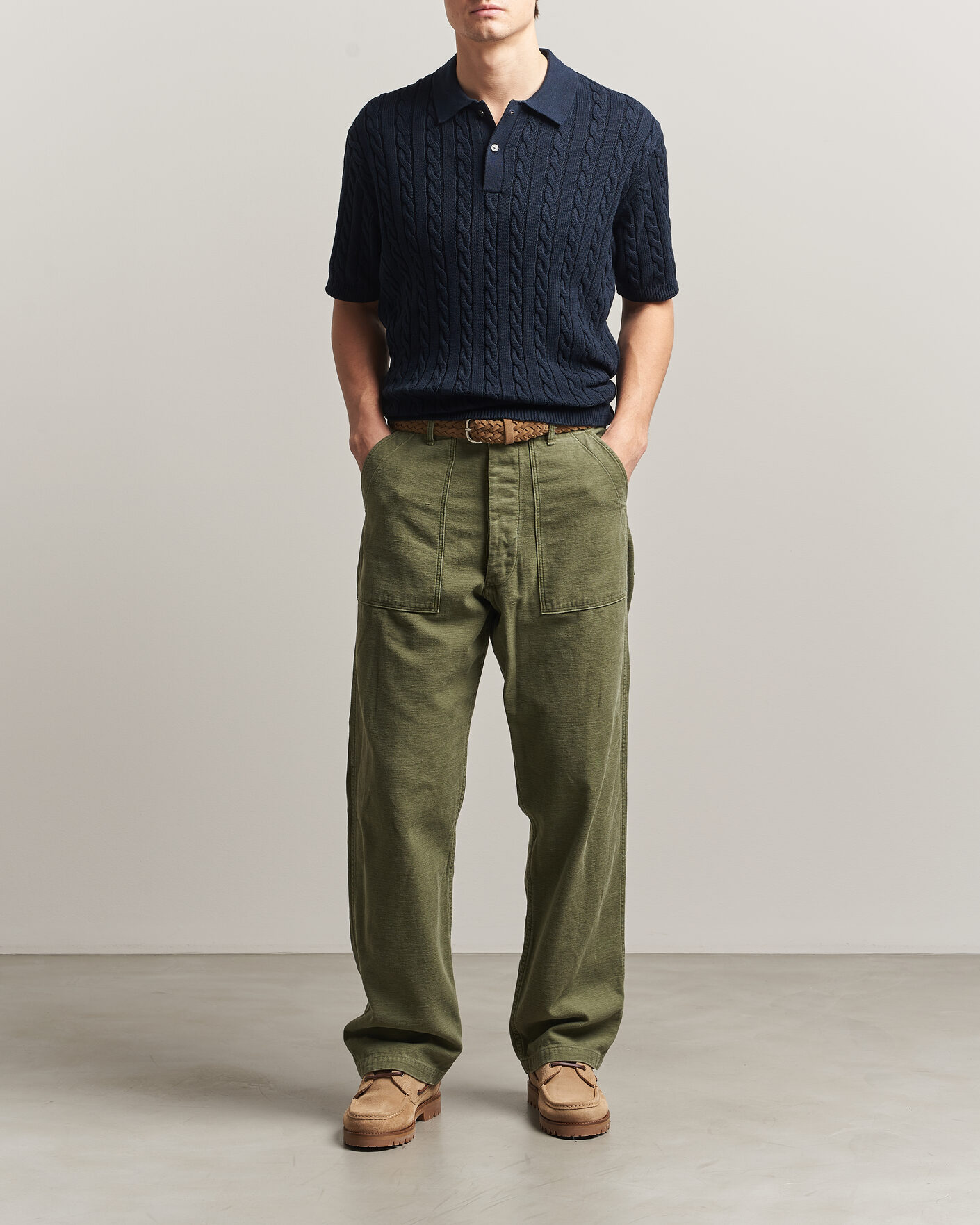 Mies | Pikeet | BEAMS PLUS | Short Sleeve Cable Polo Navy