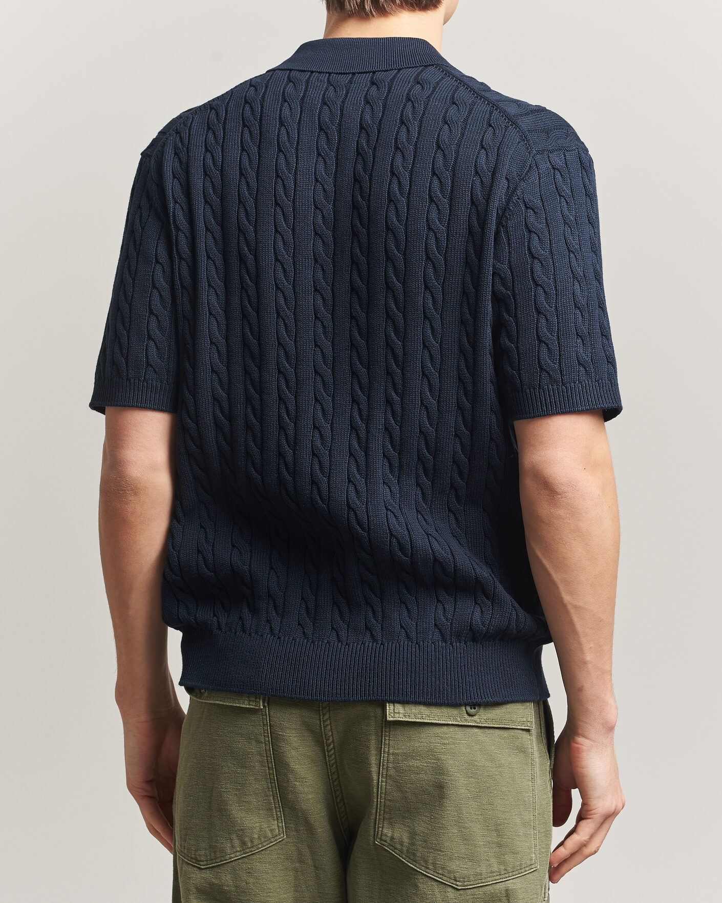 Mies | Pikeet | BEAMS PLUS | Short Sleeve Cable Polo Navy