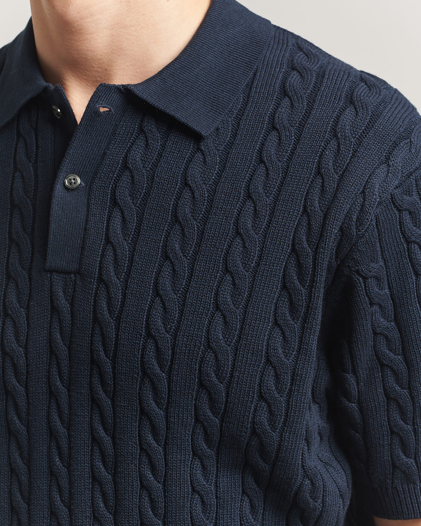 Mies | Pikeet | BEAMS PLUS | Short Sleeve Cable Polo Navy