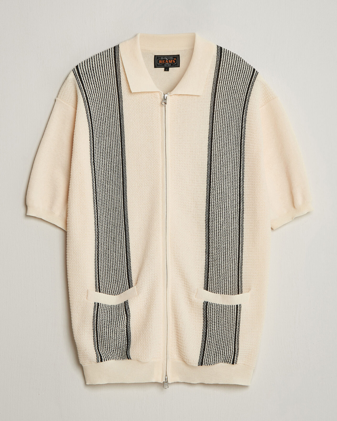 Mies | Pikeet | BEAMS PLUS | Zip Knit Striped Polo Off White