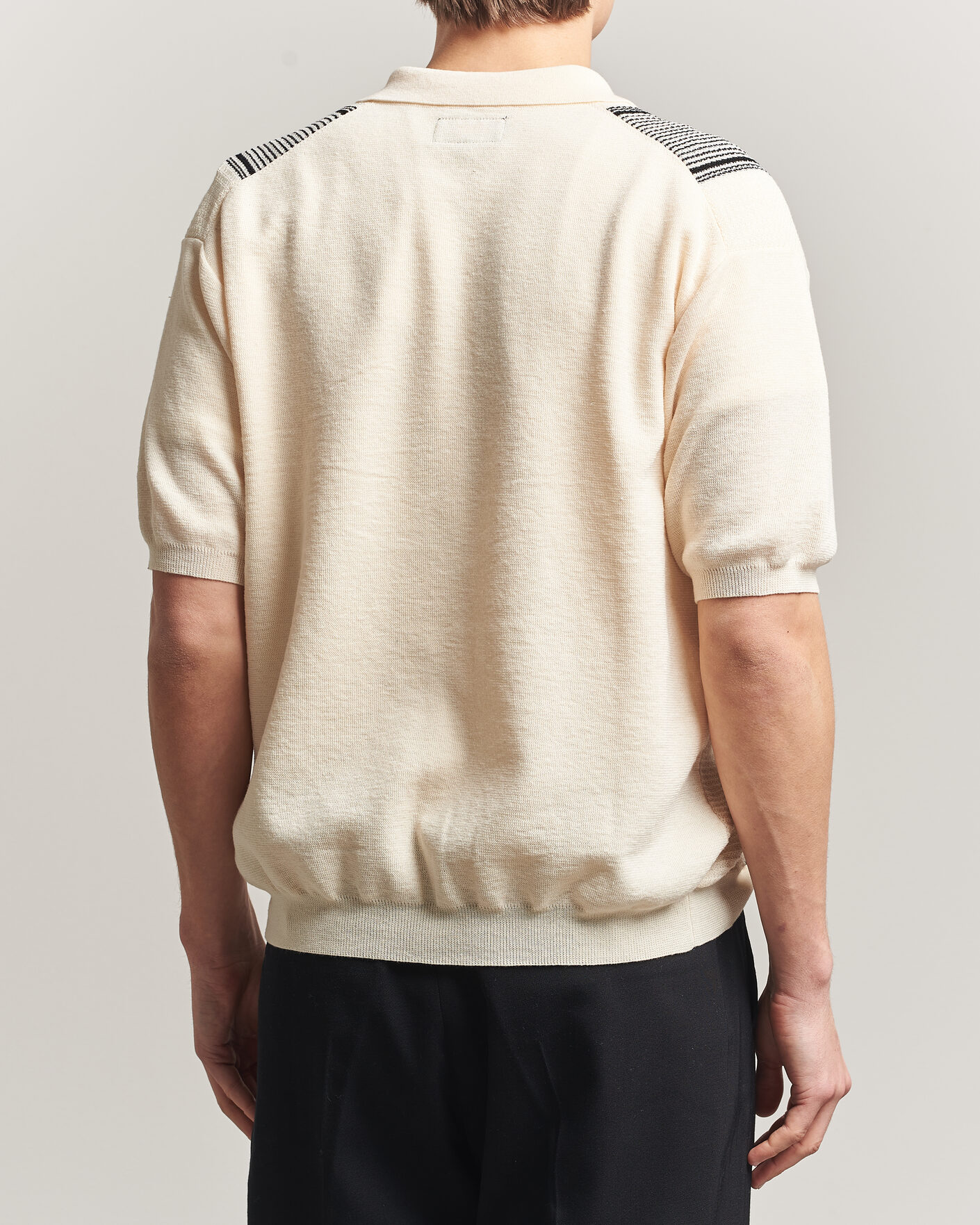 Mies | Pikeet | BEAMS PLUS | Zip Knit Striped Polo Off White