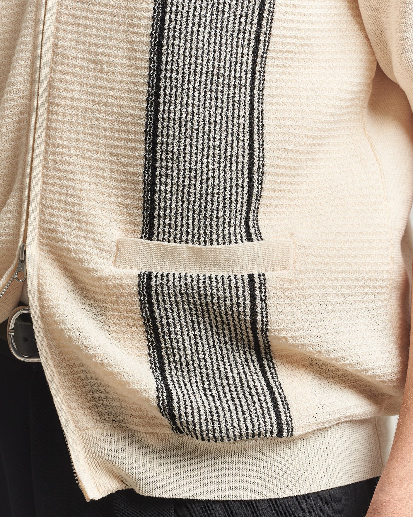 Mies | Pikeet | BEAMS PLUS | Zip Knit Striped Polo Off White