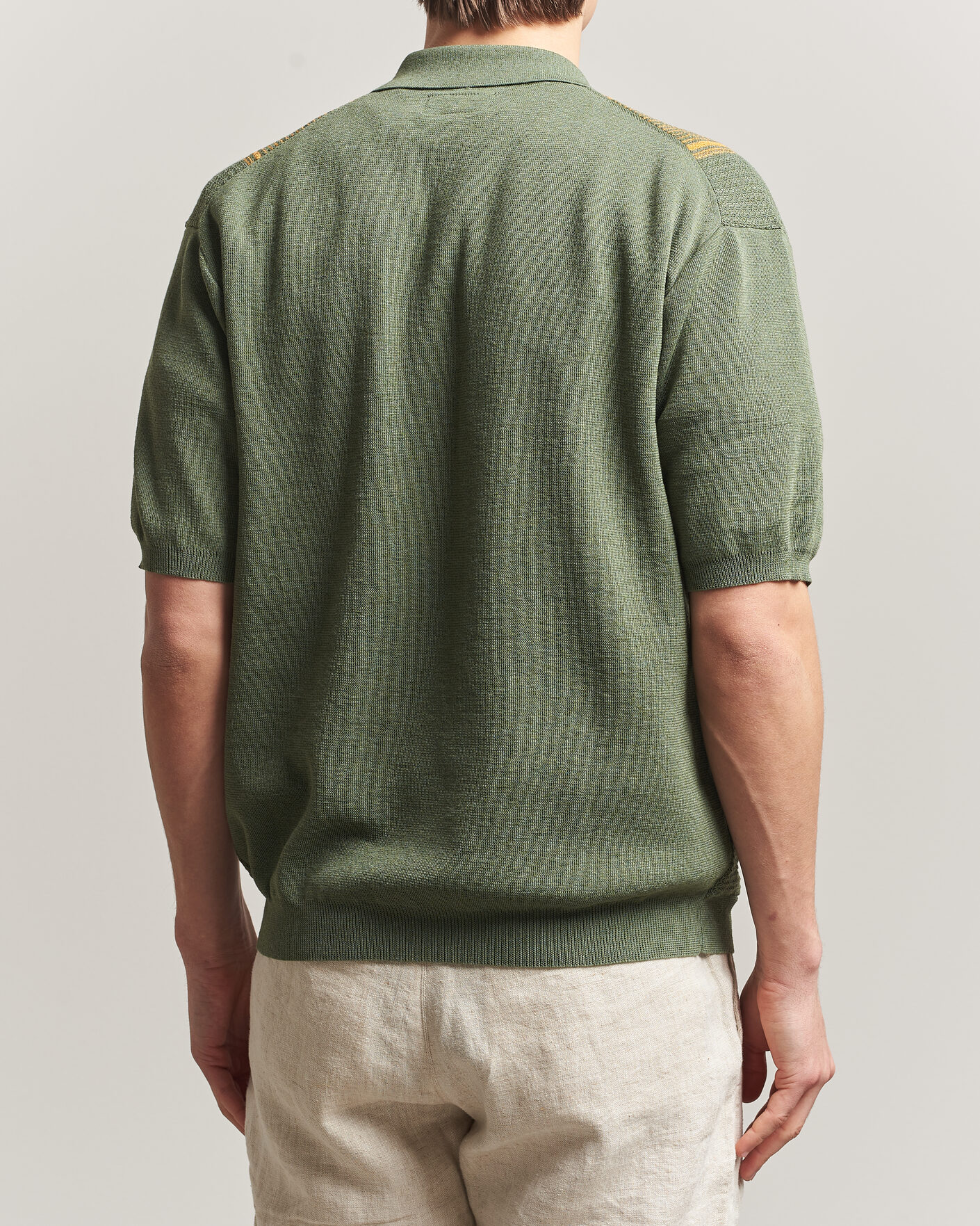 Mies | Pikeet | BEAMS PLUS | Zip Knit Striped Polo Olive