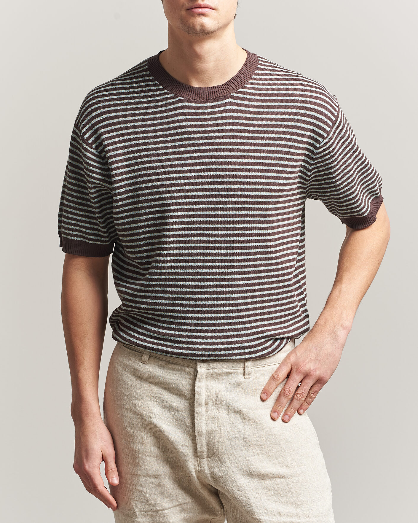 Mies | T-paidat | BEAMS PLUS | Jacquard Knit T-Shirt Brown