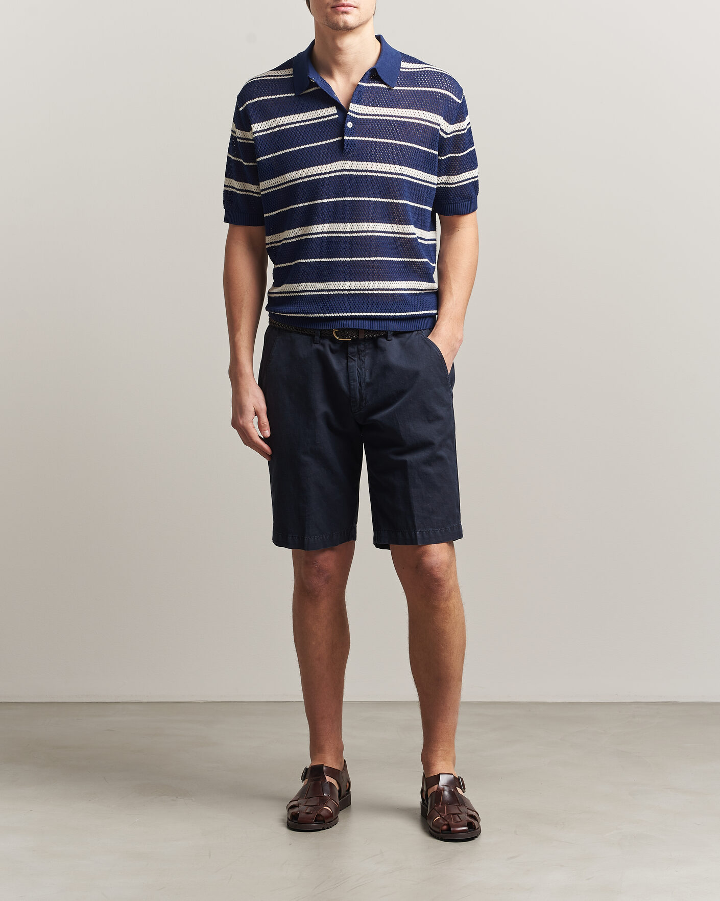Mies | Pikeet | BEAMS PLUS | Short Sleeve Mesh Knit Polo Navy