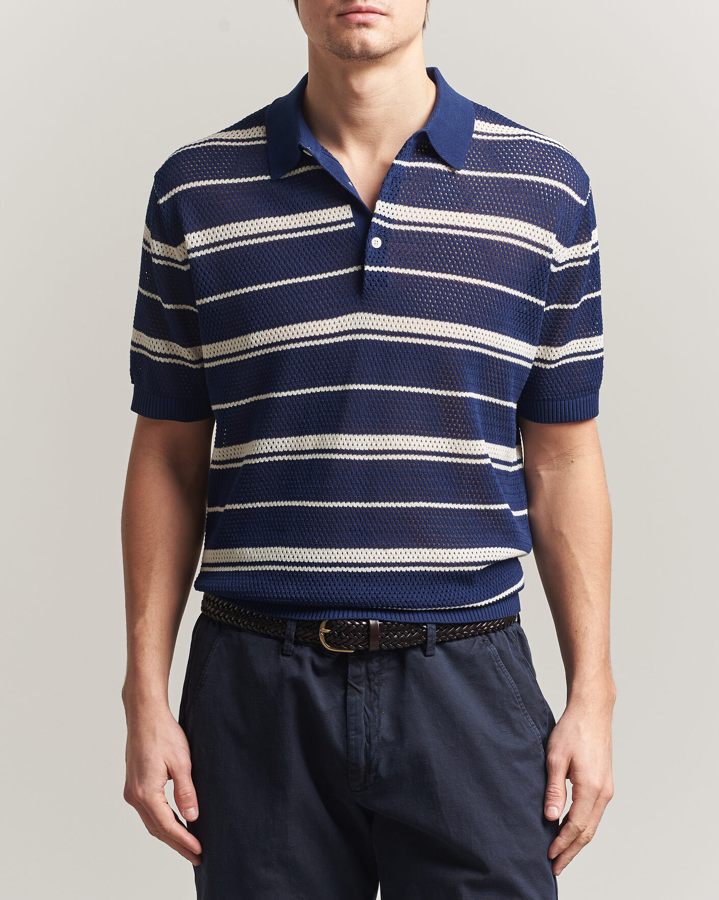 Mies | Pikeet | BEAMS PLUS | Short Sleeve Mesh Knit Polo Navy