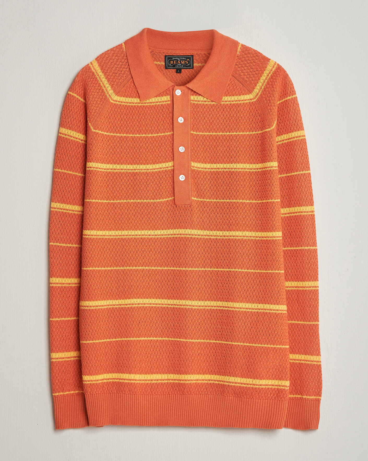 Mies | Pikeet | BEAMS PLUS | Long Sleeve Knit Polo Orange Stripe