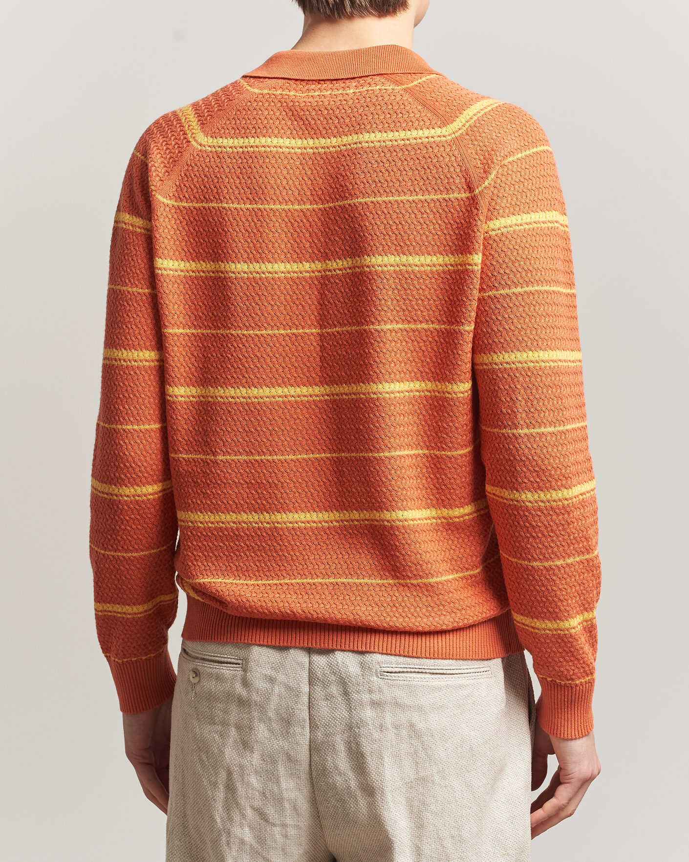 Mies | Pikeet | BEAMS PLUS | Long Sleeve Knit Polo Orange Stripe