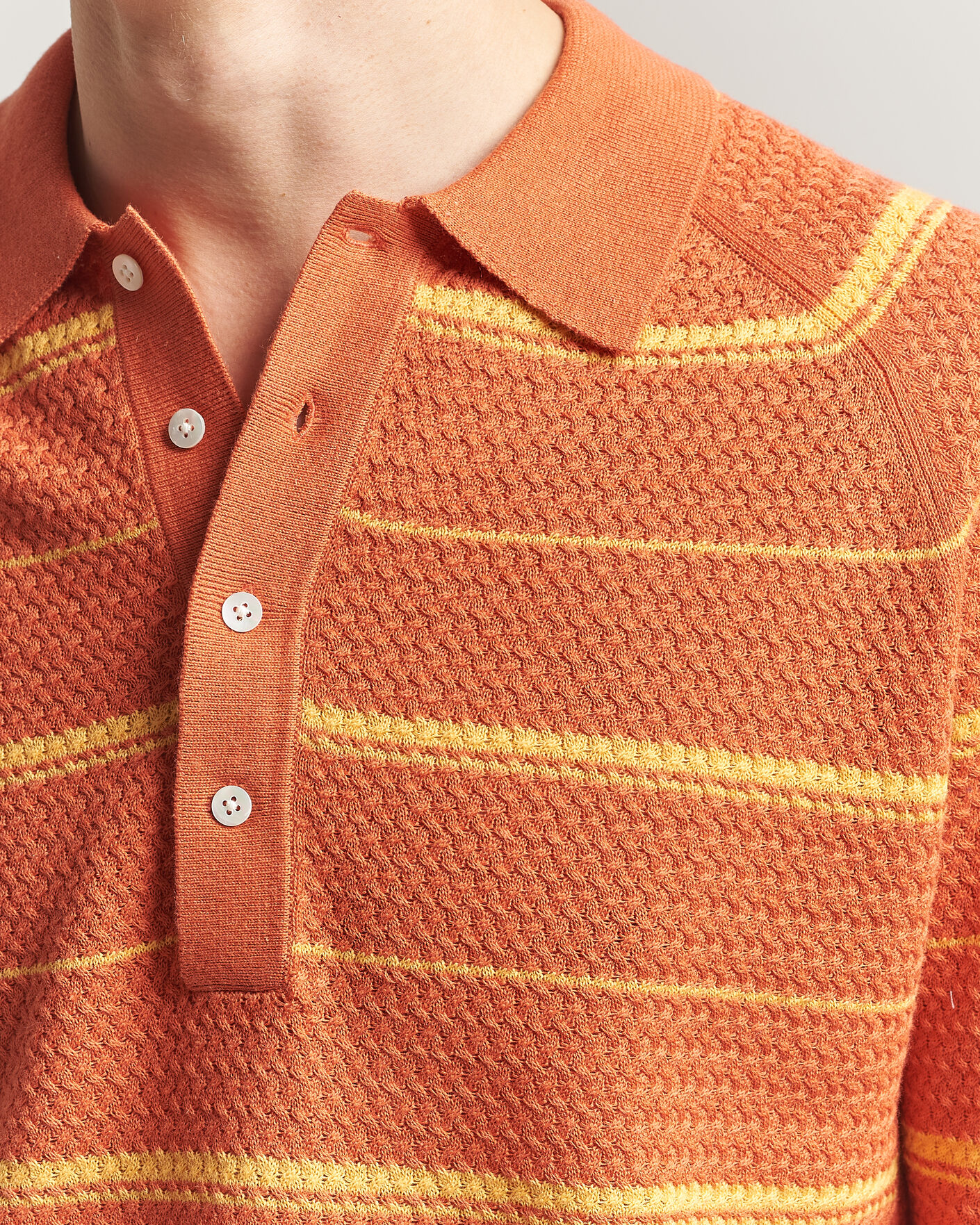 Mies | Pikeet | BEAMS PLUS | Long Sleeve Knit Polo Orange Stripe