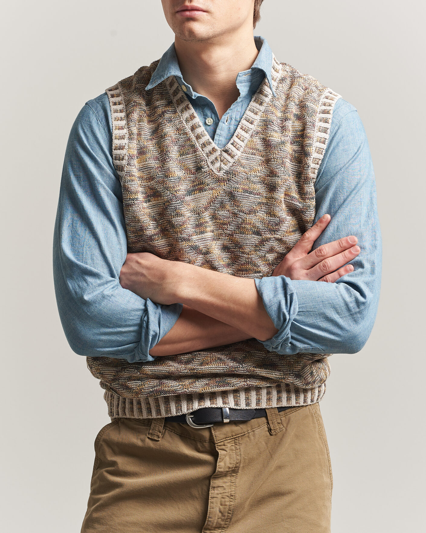 Mies | Puserot | BEAMS PLUS | Kasuri Jacquard Knit Vest Beige