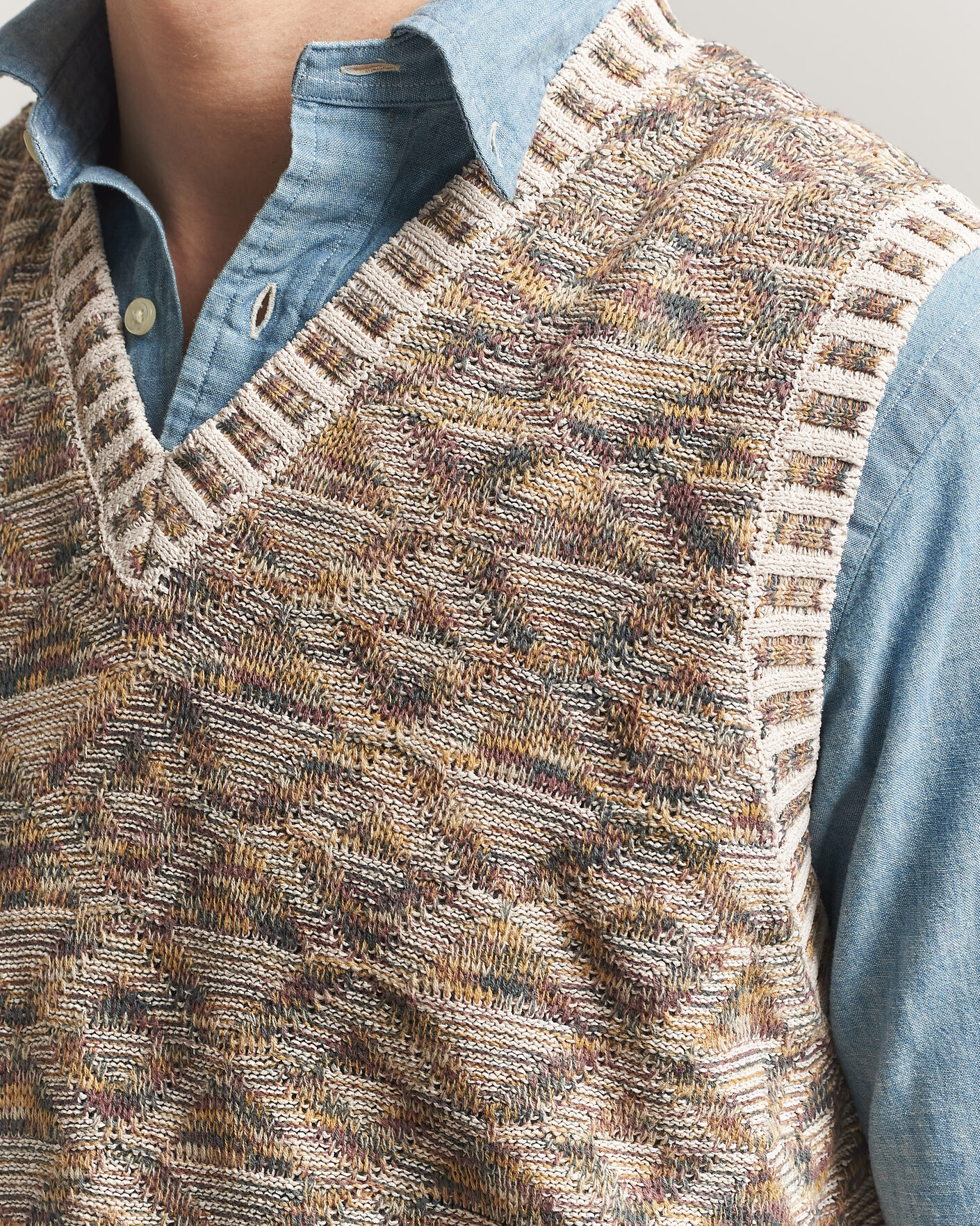 Mies | Puserot | BEAMS PLUS | Kasuri Jacquard Knit Vest Beige