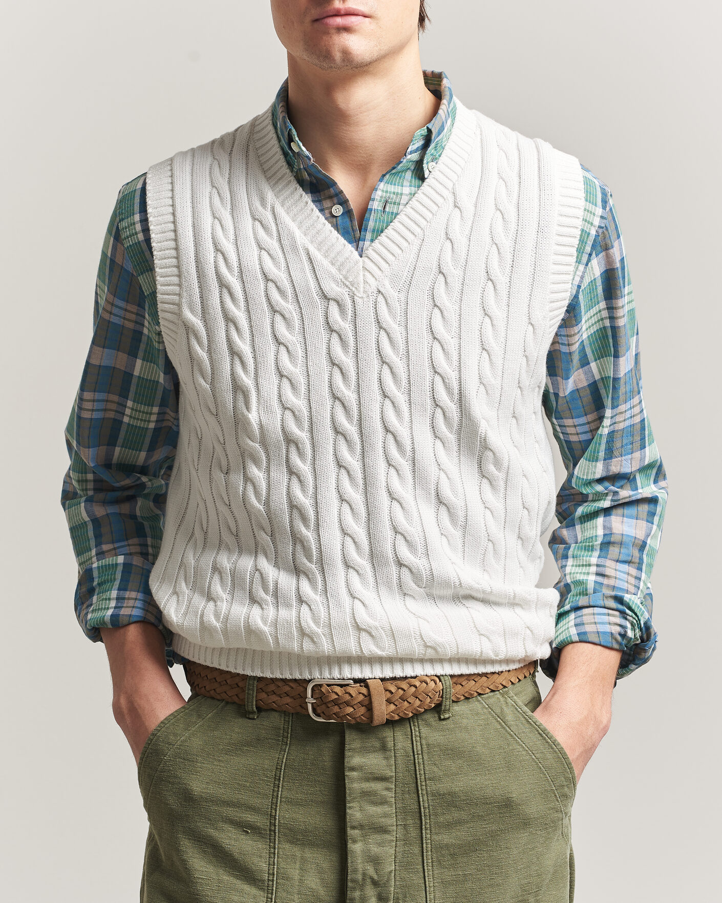 Mies | Puserot | BEAMS PLUS | Cable Knit Vest White