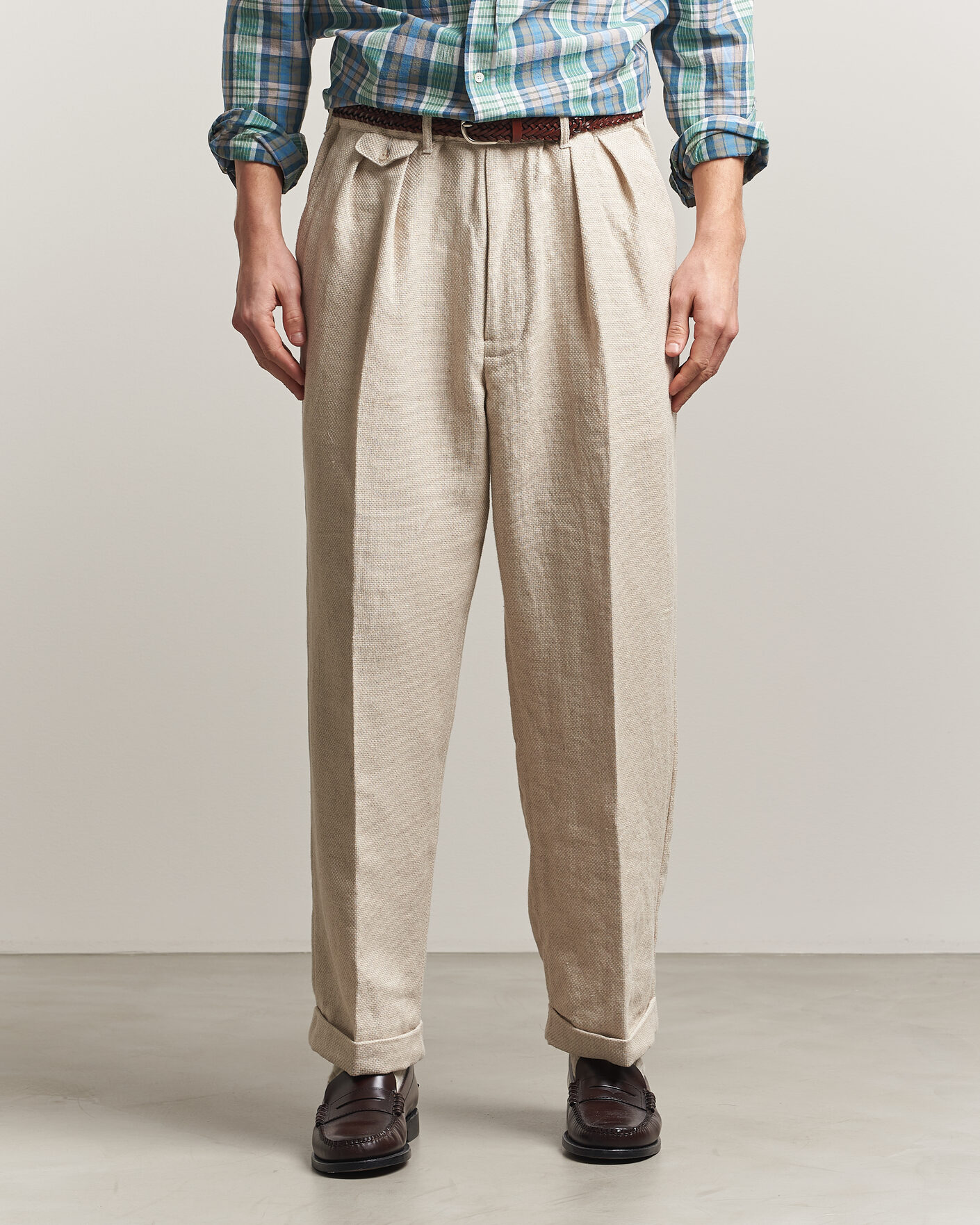 Mies | Housut | BEAMS PLUS | Cotton/Linen Pleated Trousers Off White