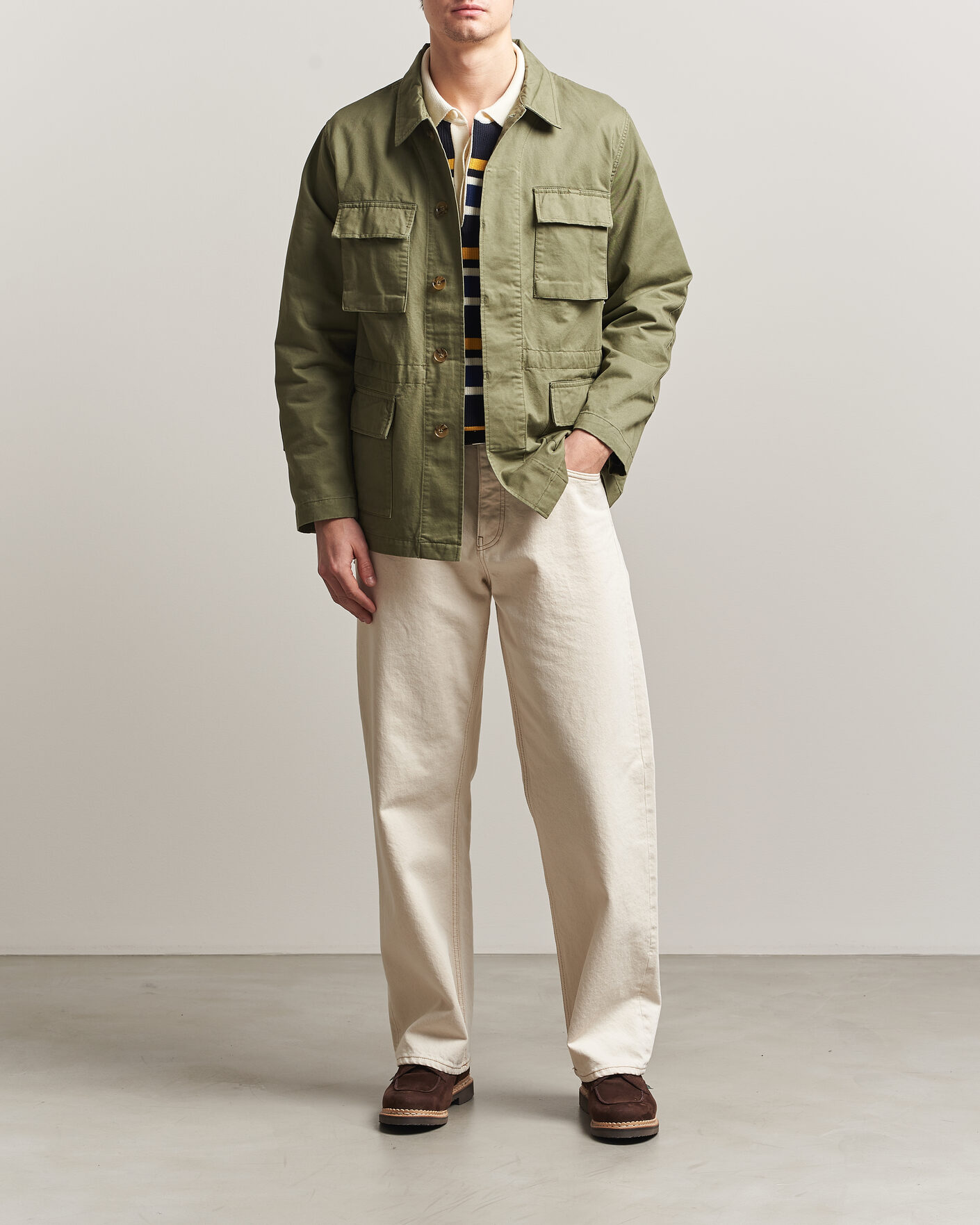 Mies | Takit | Baracuta | Washed Cotton Twill Field Shacket Lichen Green