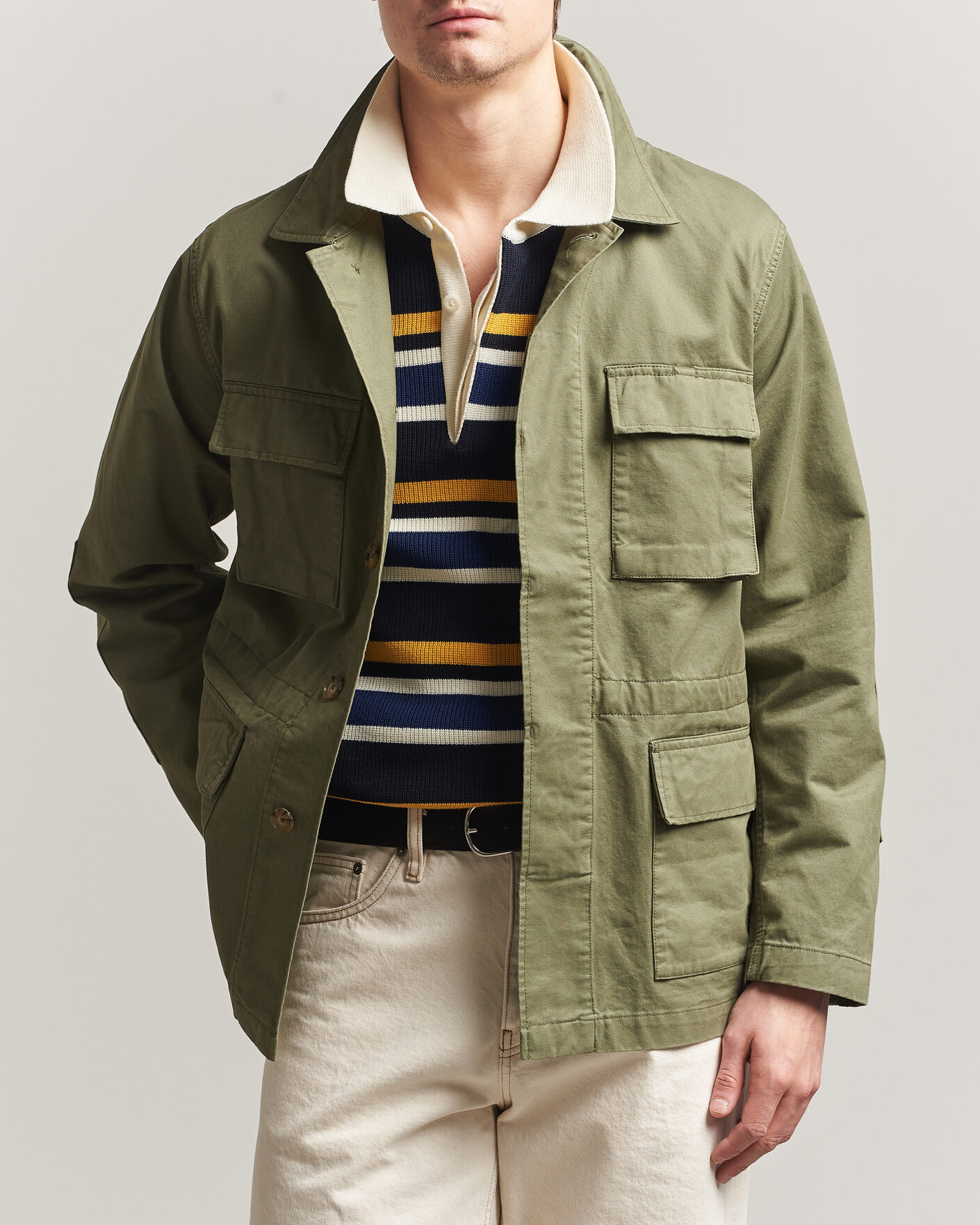 Mies | Takit | Baracuta | Washed Cotton Twill Field Shacket Lichen Green