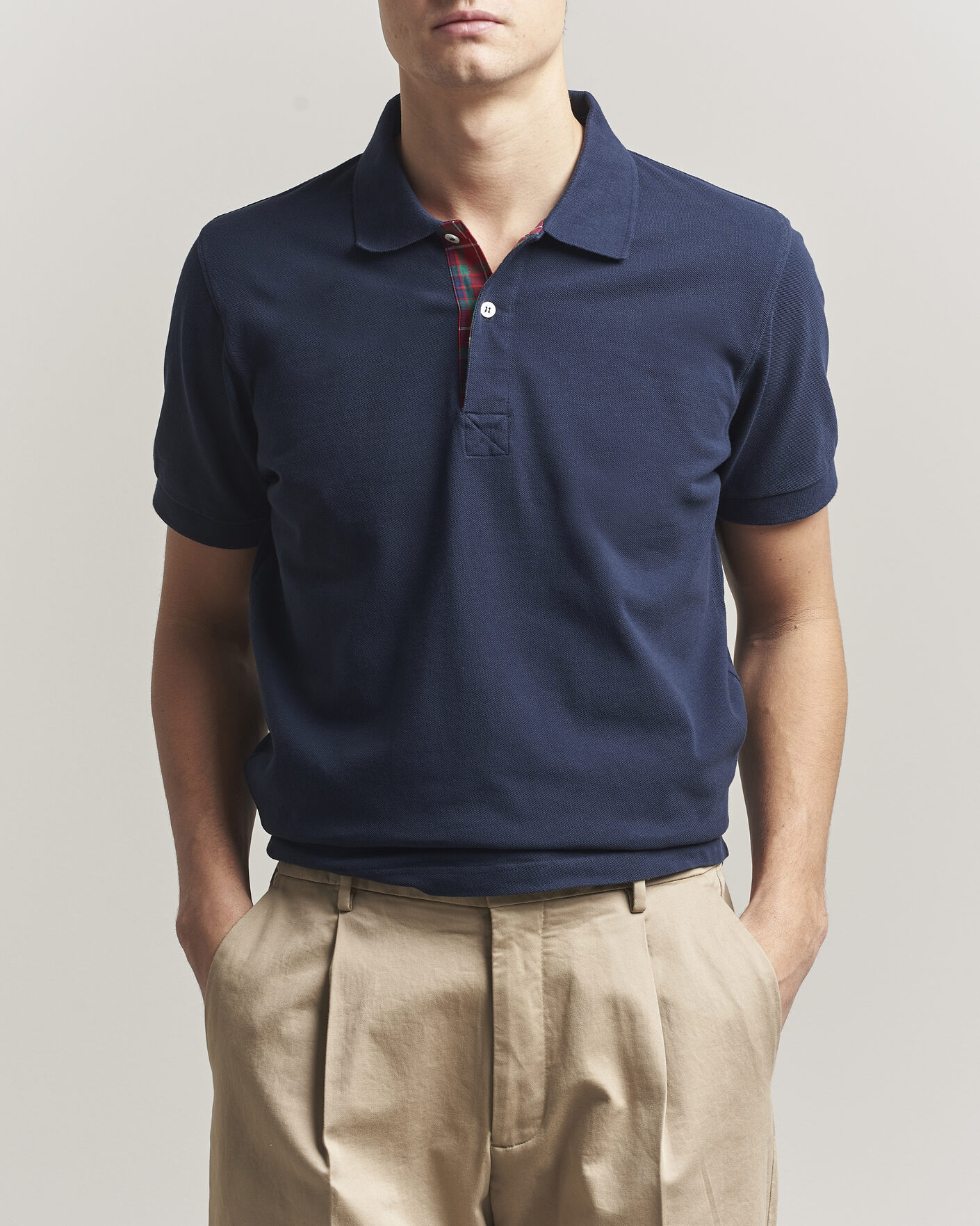 Mies | Pikeet | Baracuta | Tartan Placket Piquet Polo Navy