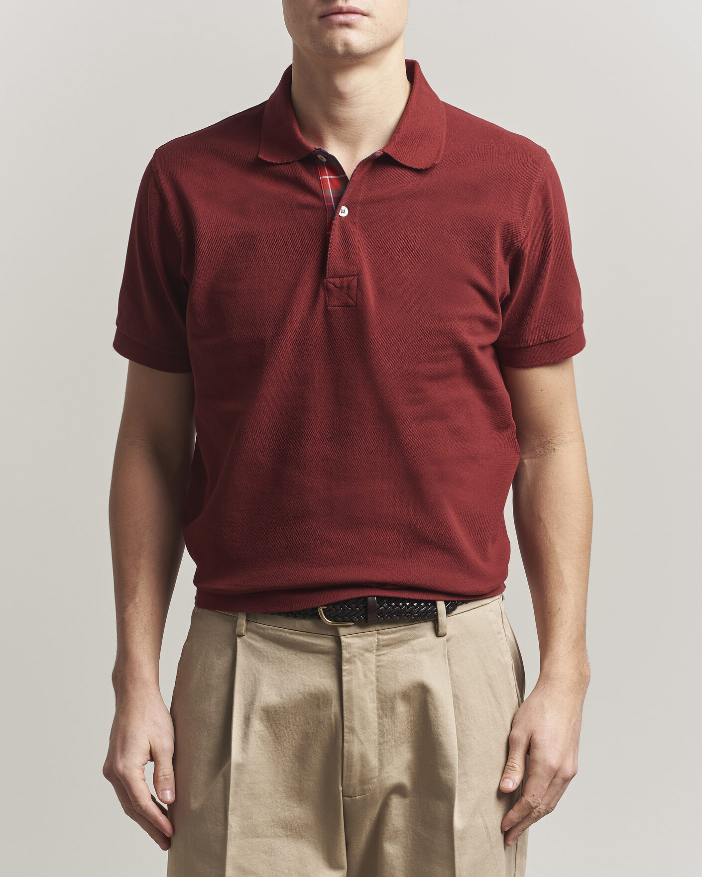 Mies | Pikeet | Baracuta | Tartan Placket Piquet Polo Oxblood