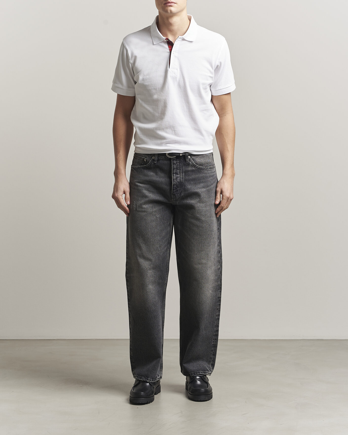 Mies | Pikeet | Baracuta | Tartan Placket Piquet Polo Bone White
