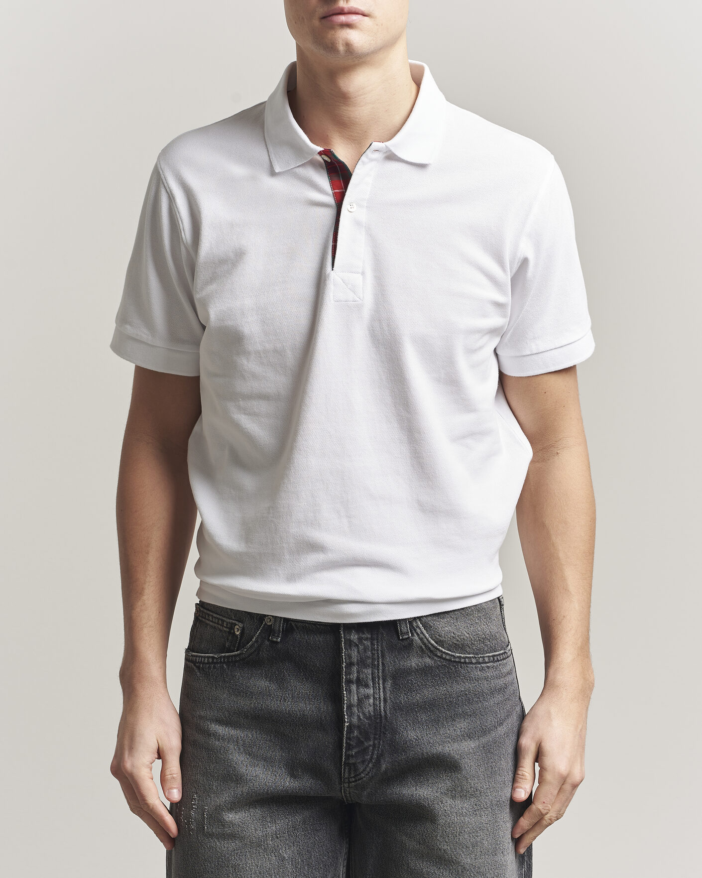 Mies | Pikeet | Baracuta | Tartan Placket Piquet Polo Bone White