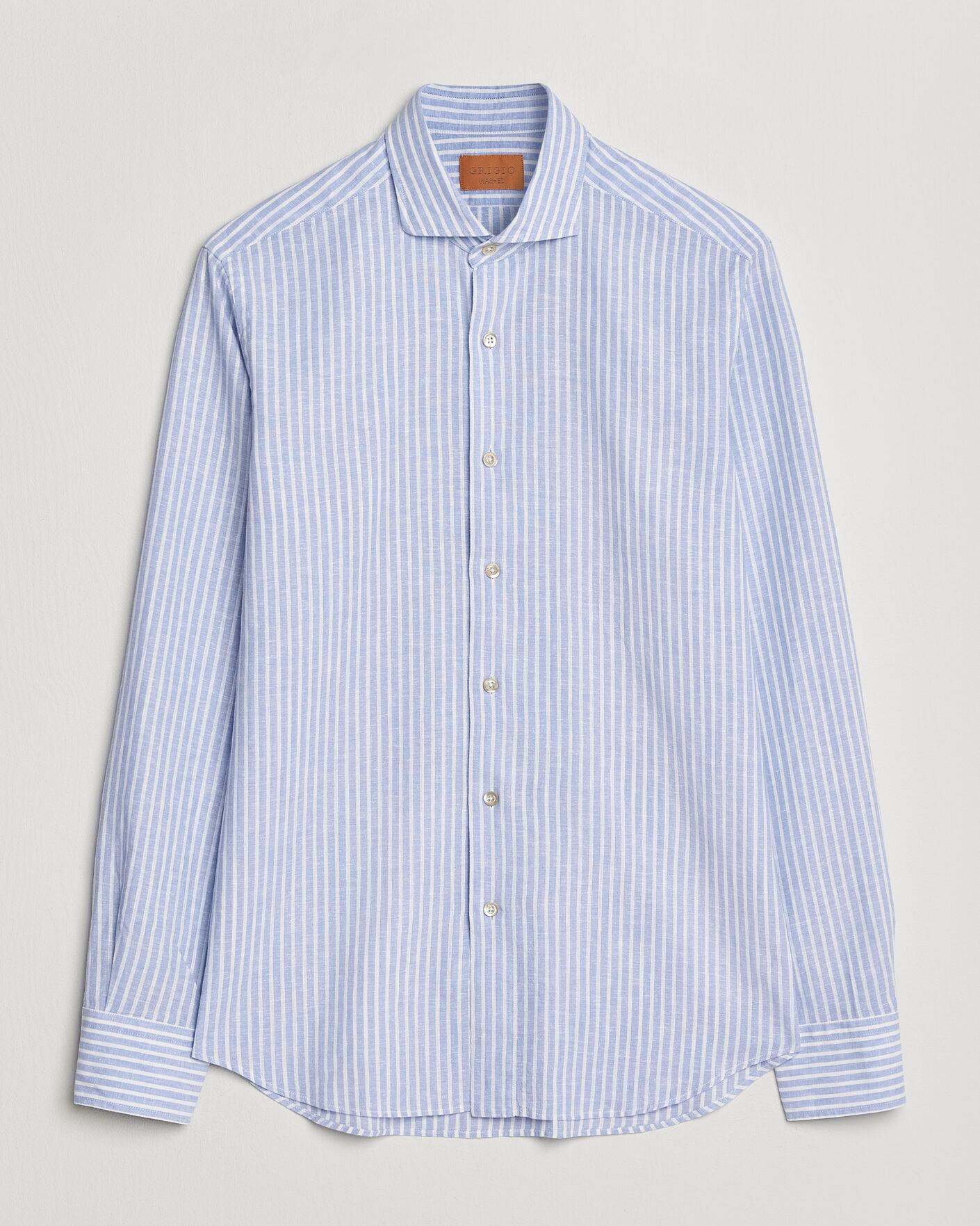 Mies | Kauluspaidat | Grigio | Washed Cotton/Linen Shirt Blue Stripe