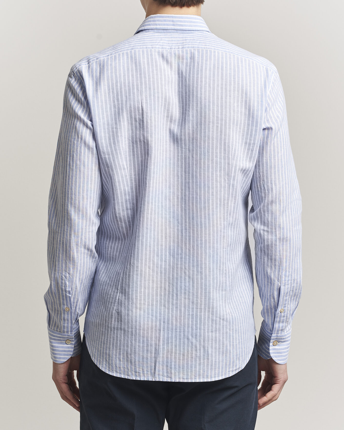 Mies | Kauluspaidat | Grigio | Washed Cotton/Linen Shirt Blue Stripe