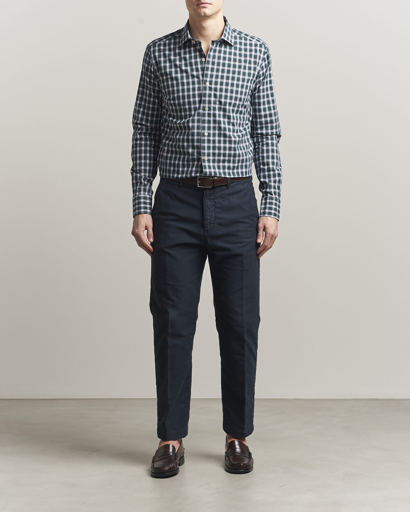 Mies | Kauluspaidat | Grigio | Washed Casual Shirt Green Check