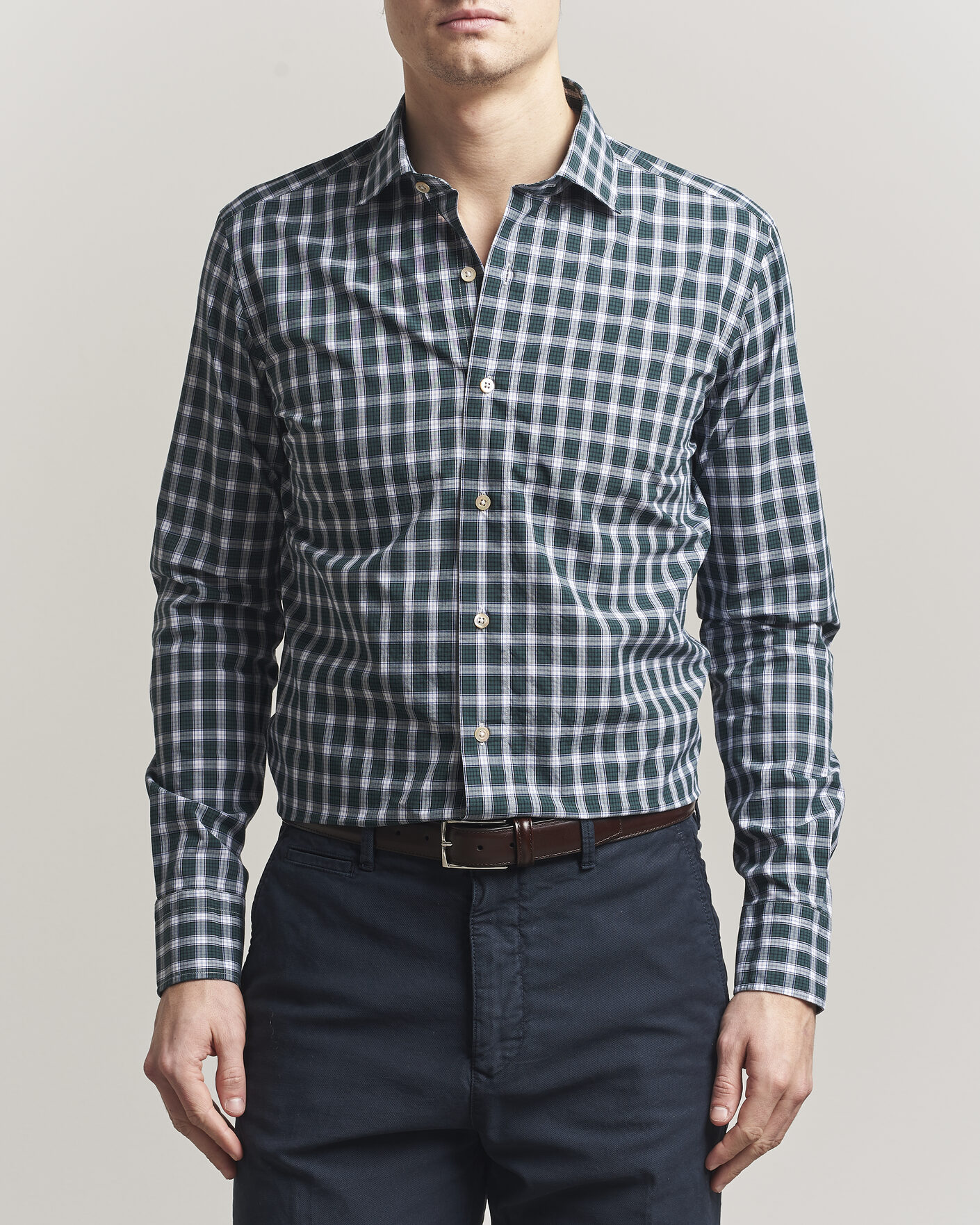 Mies | Kauluspaidat | Grigio | Washed Casual Shirt Green Check