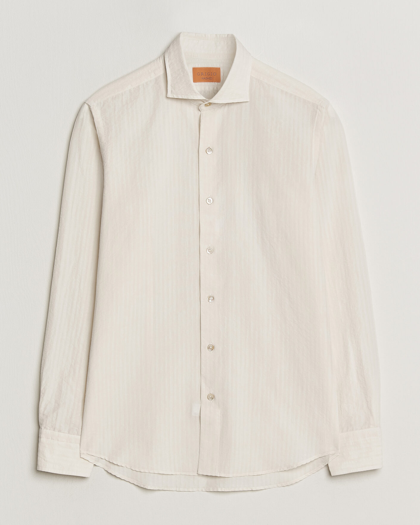 Mies | Kauluspaidat | Grigio | Cotton/Linen Seersucker Shirt Off White