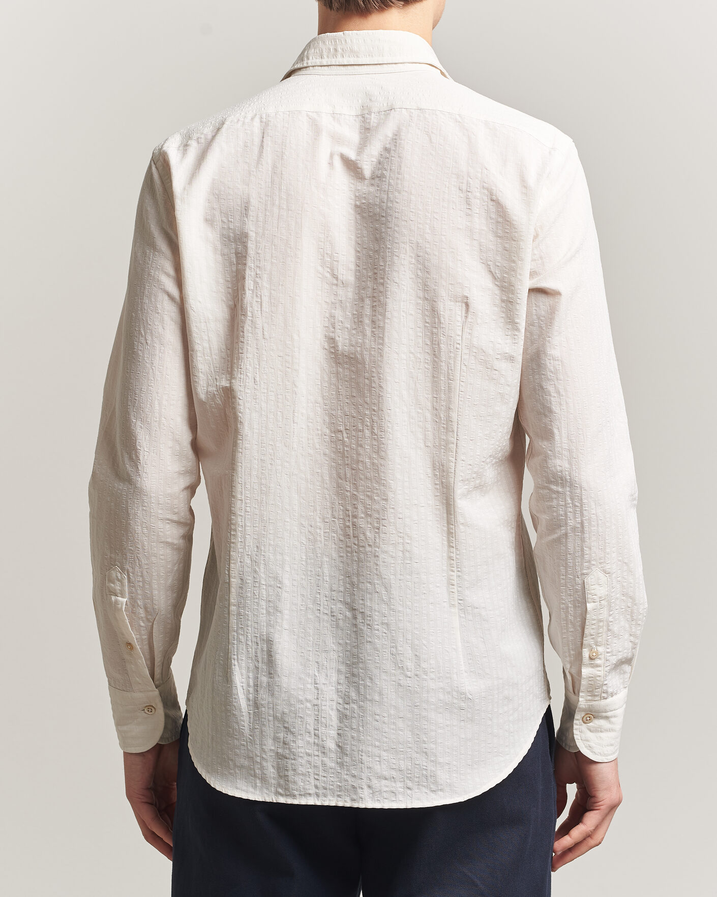 Mies | Kauluspaidat | Grigio | Cotton/Linen Seersucker Shirt Off White