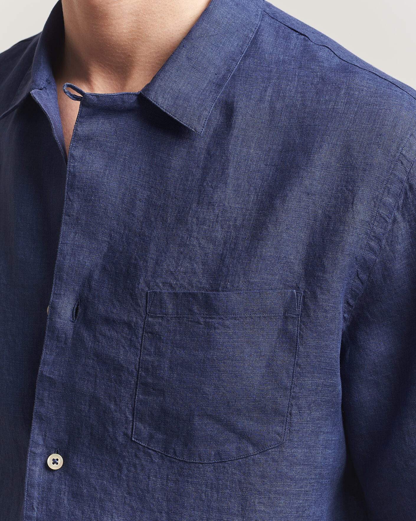 Mies | Kauluspaidat | Grigio | Linen Camp Collar Shirt Navy