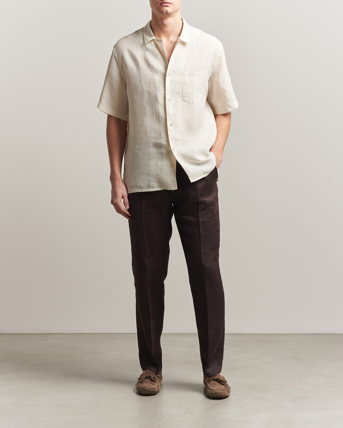 Mies | Kauluspaidat | Grigio | Linen Camp Collar Shirt White