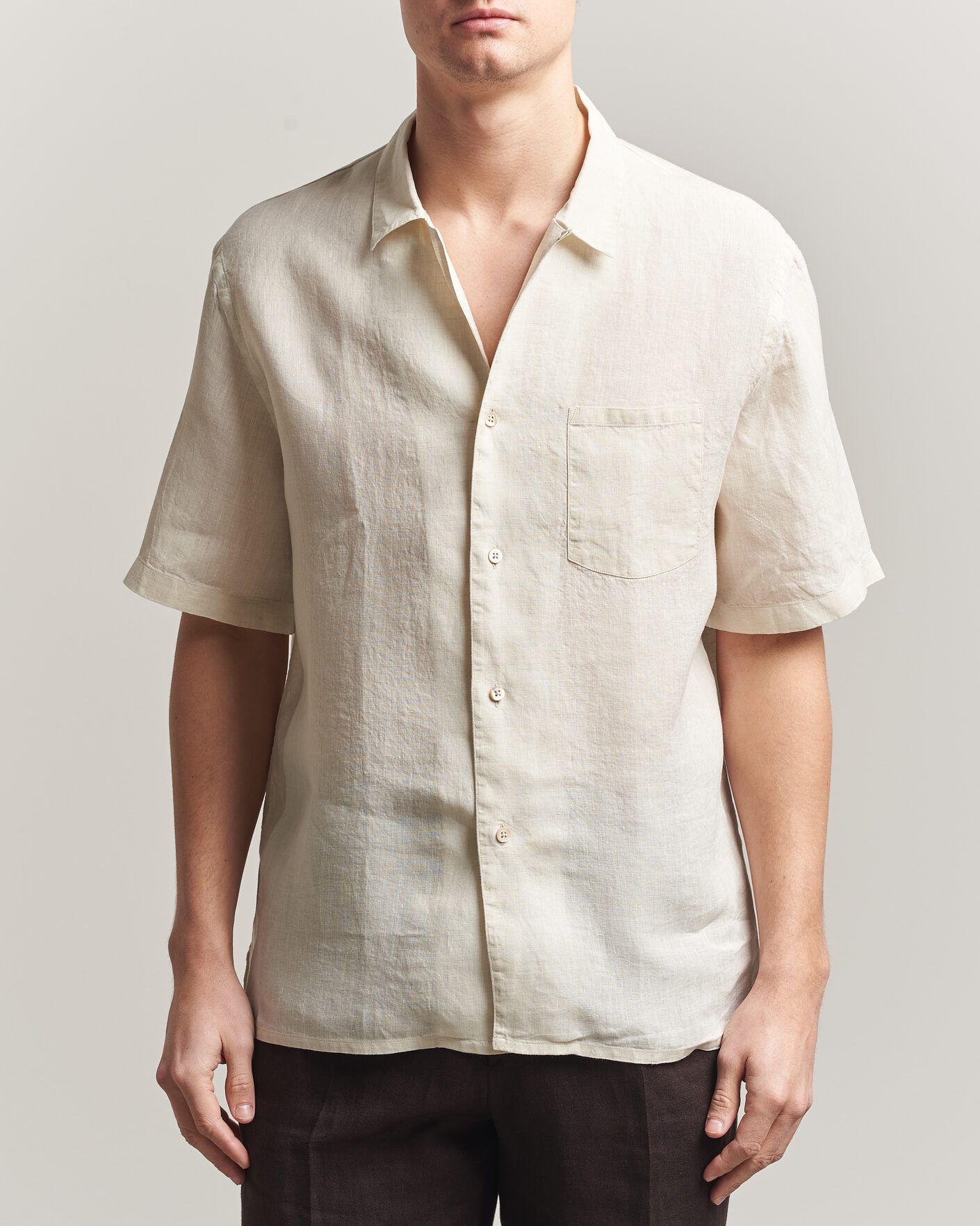 Mies | Kauluspaidat | Grigio | Linen Camp Collar Shirt White