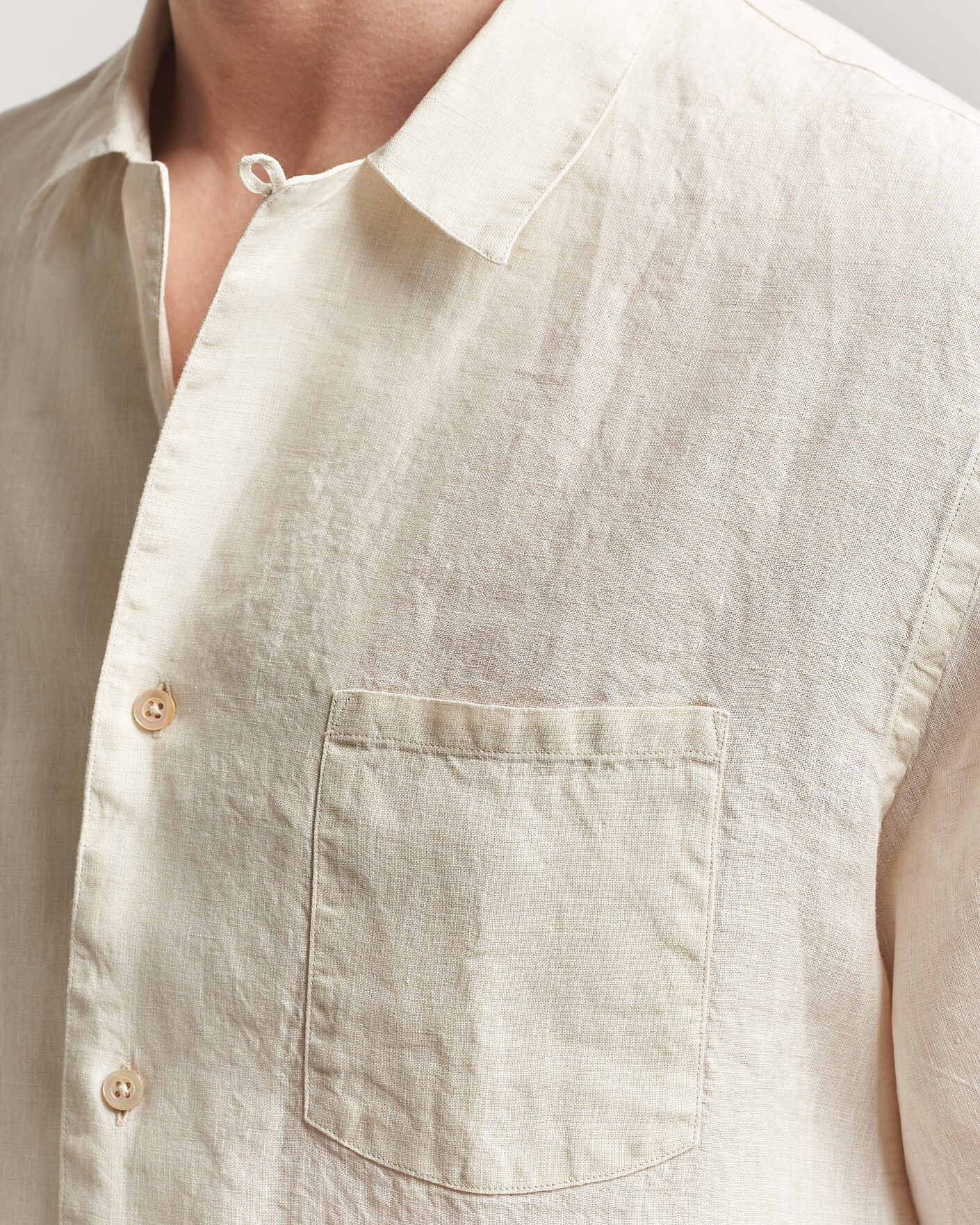 Mies | Kauluspaidat | Grigio | Linen Camp Collar Shirt White