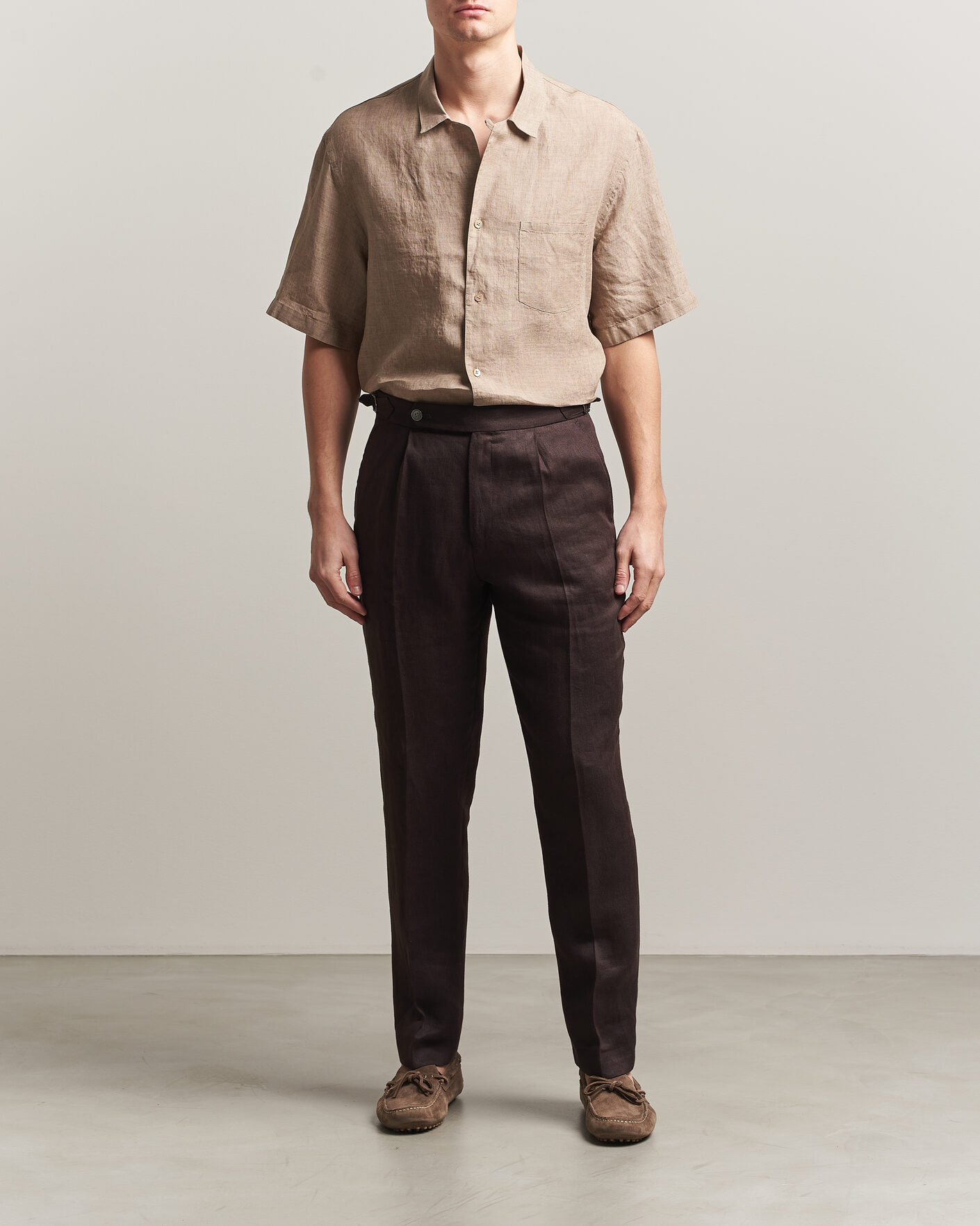 Mies | Kauluspaidat | Grigio | Linen Camp Collar Shirt Brown