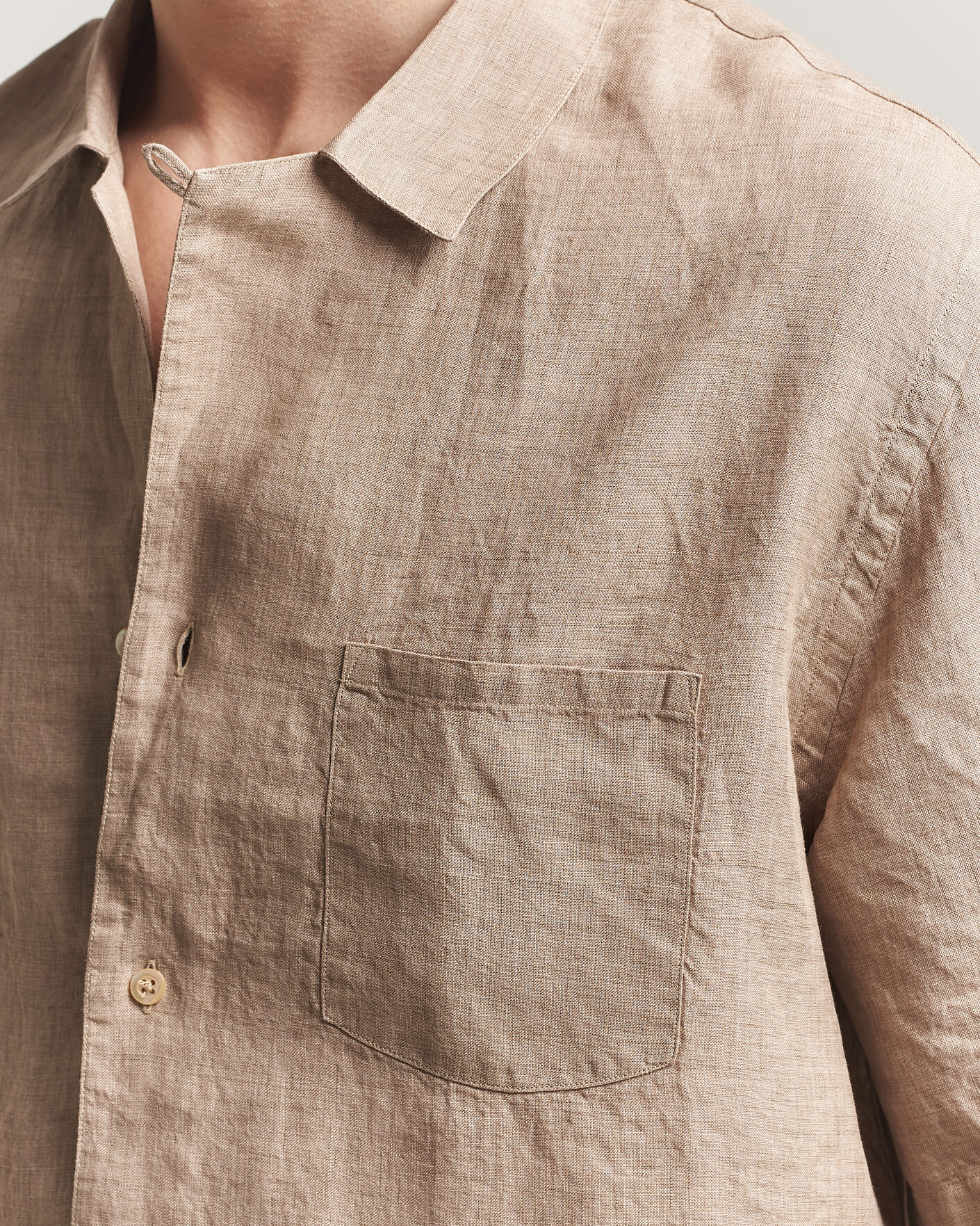 Mies | Kauluspaidat | Grigio | Linen Camp Collar Shirt Brown