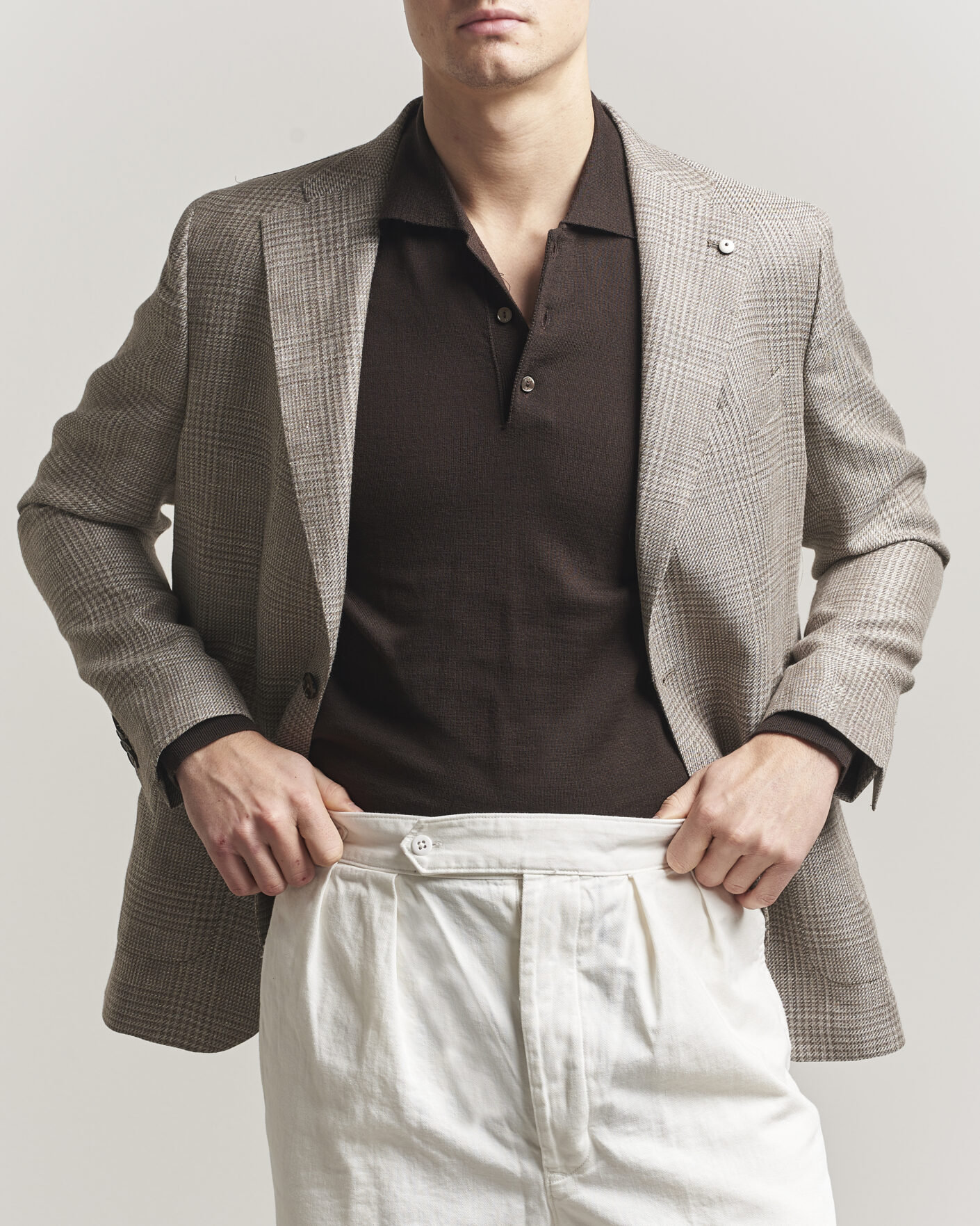 Mies | Pikkutakit | L.B.M. 1911 | Jack Regular Fit Linen/Wool Checked Blazer Taupe