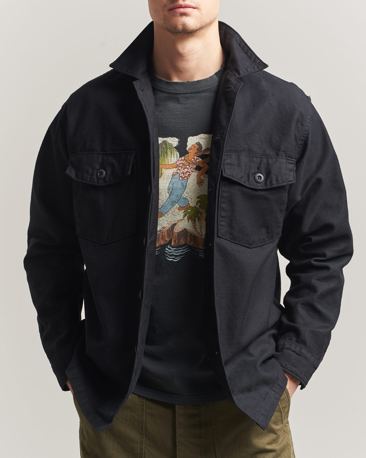 Mies | Kauluspaidat | orSlow | Cotton Sateen US Army Overshirt Black